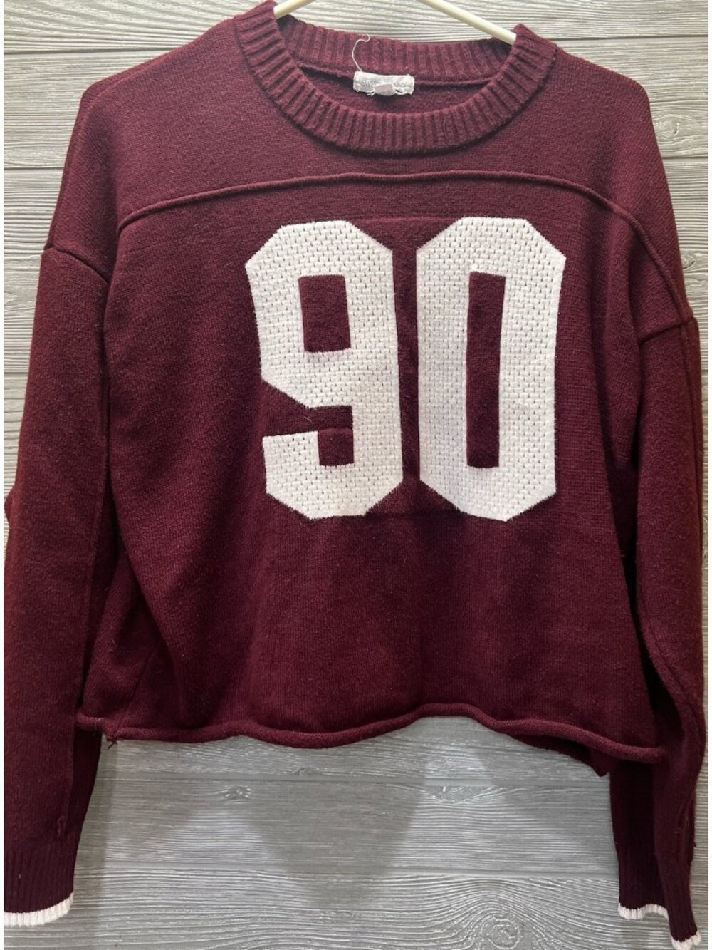 Sweet Envy Burgundy Football Inspired Cropped Sweater Women's Size M